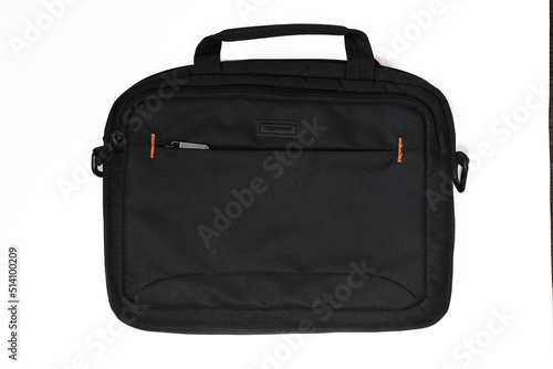 A black laptop bag isolated on white background