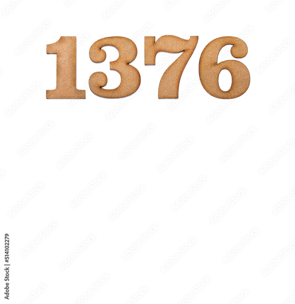 Number 1376 in wood, isolated on white background Number 1376 in wood, isolated on white background