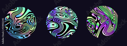 Holographic circle with glitched and distorted texture. Abstract geometric illustration for poster or logotype.