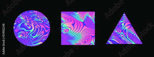 Holographic triangle on a dark background. Trendy line art illustration.