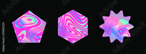 Set of holographic shapes on a dark background. Elements for logotype design.