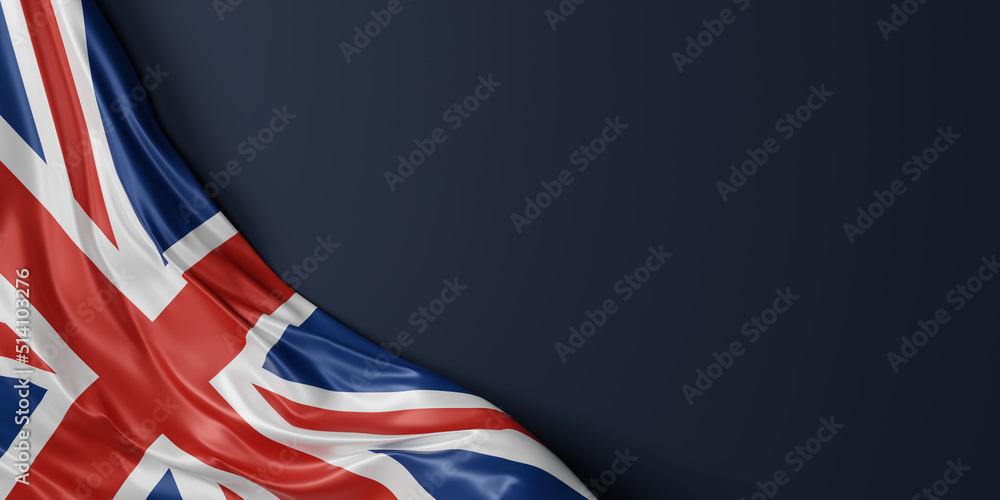 United kingdom flag on blue background with copy space 3D render - obrazy, fototapety, plakaty 