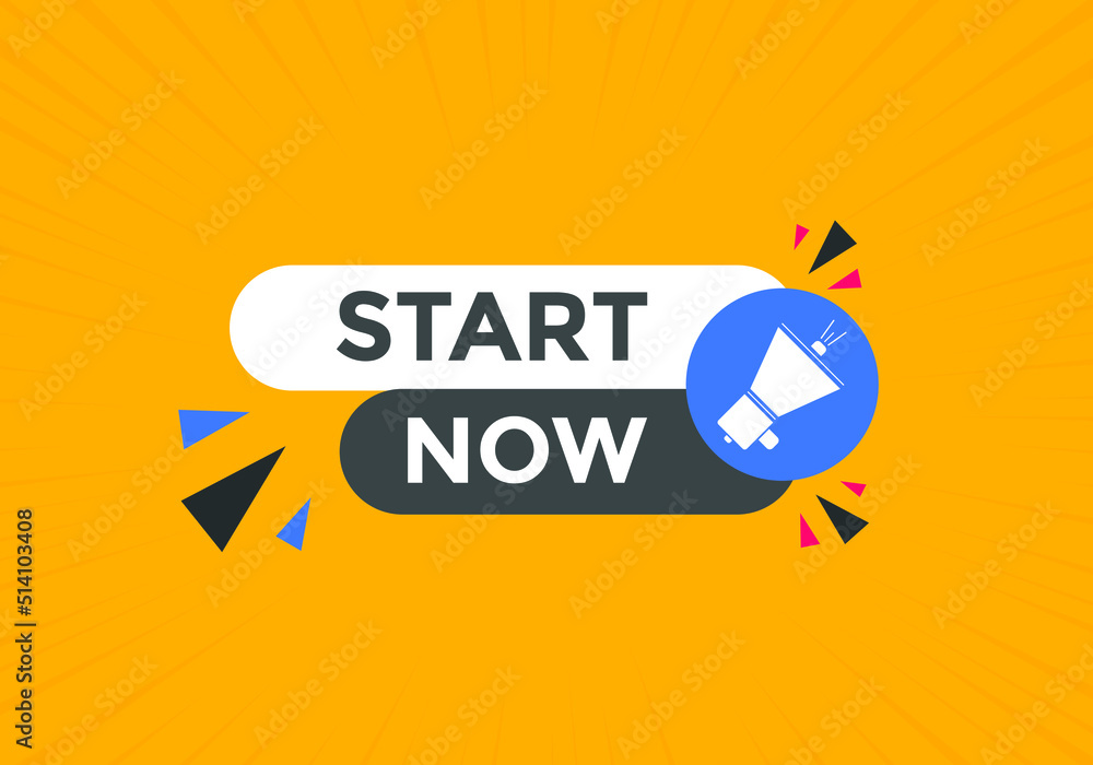 Start now button. social media post design. Colorful banner template
