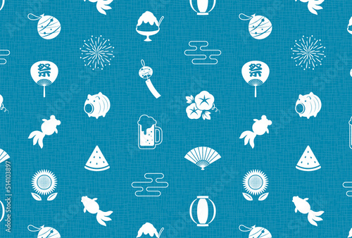 seamless pattern with a set of Japanese summer icons for banners, cards, flyers, social media wallpapers, etc.