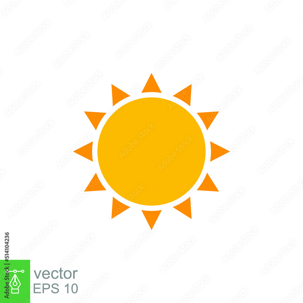 Sun heat icon. Simple flat style. Shine, warm, web, pictogram, sunlight, heat, symbol, weather concept. Vector illustration isolated on white background. EPS 10 Sun heat icon. Simple flat style. Shine, warm, web, pictogram, sunlight, heat, symbol, weather concept. Vector illustration isolated on white background. EPS 10