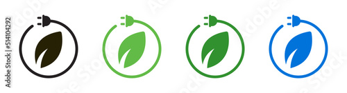 Green energy leaf icons design vector. Renewable electric power charge button symbol illustration.