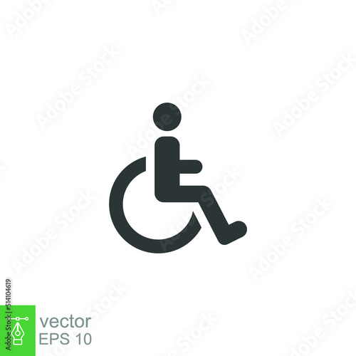 Disable, handicap glyph icon. Simple solid style. Symbol, chair, parking, wheel, access, person, pictogram, reserved, transport concept. Vector illustration isolated on white background. EPS 10