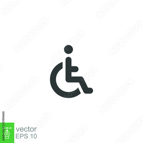 Disable, handicap glyph icon. Simple solid style. Symbol, chair, parking, wheel, access, person, pictogram, reserved, transport concept. Vector illustration isolated on white background. EPS 10