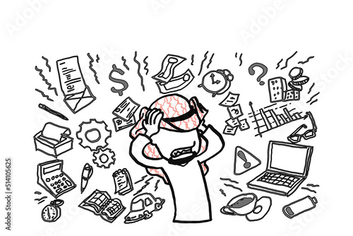 Arab businessman stress at work. Concept of burnout. Cartoon vector illustration design