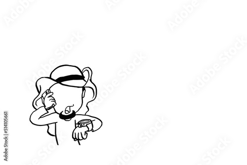 Shocked arab businessman looking at the time. Stress because of late concept. Cartoon vector illustration design