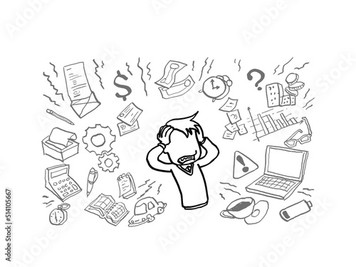 Male businessman stress at work. Concept of burnout. Cartoon vector illustration design