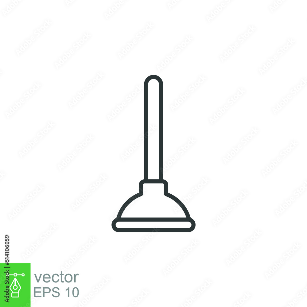 Plunger line icon. Simple outline style. Sink, toilet, pump, plumber, suction, unclog, bathroom concept. Sign symbol design. Vector illustration isolated on white background. EPS 10 Plunger line icon. Simple outline style. Sink, toilet, pump, plumber, suction, unclog, bathroom concept. Sign symbol design. Vector illustration isolated on white background. EPS 10
