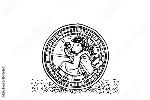 Arab businessman running on hamster wheel. Concept of unfulfilling life. Cartoon vector illustration design