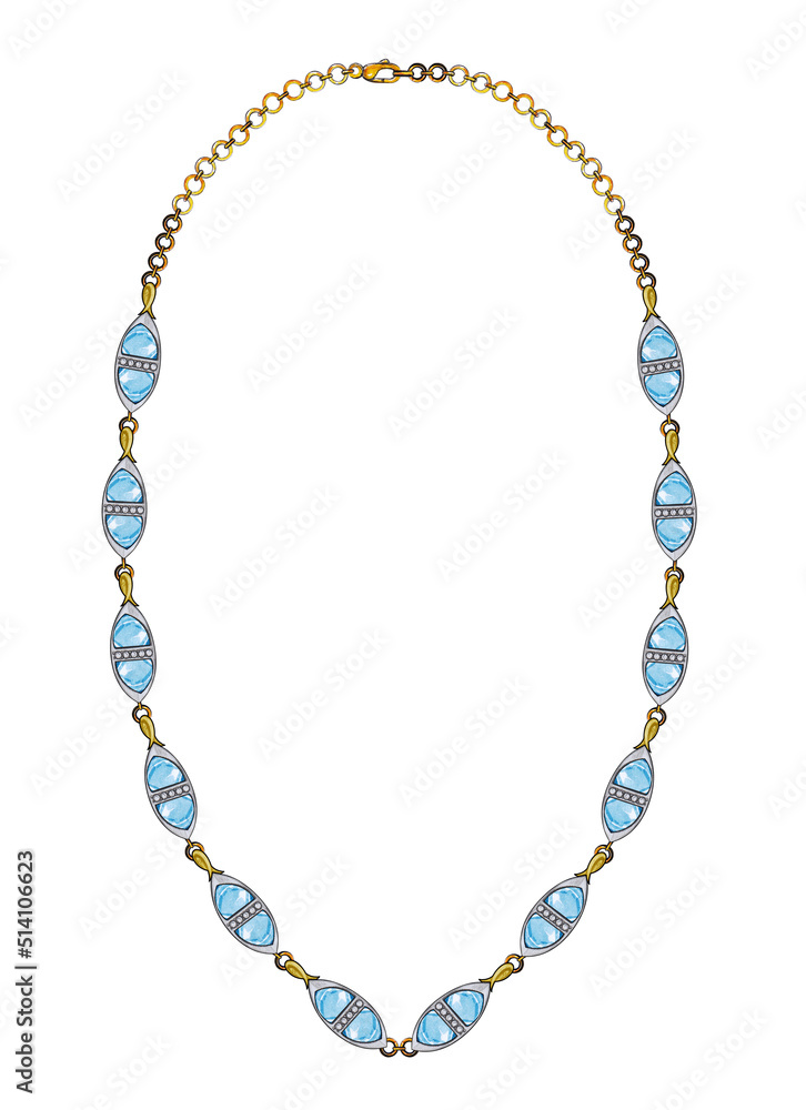 Jewelry design modern art fancy blue necklace. Hand drawing and painting on paper. Jewelry design modern art fancy blue necklace. Hand drawing and painting on paper.