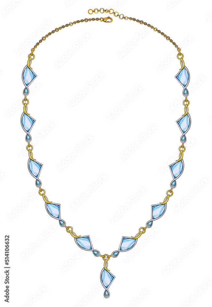 Jewelry design modern art fancy gems necklace. Hand drawing and painting on paper. Jewelry design modern art fancy gems necklace. Hand drawing and painting on paper.