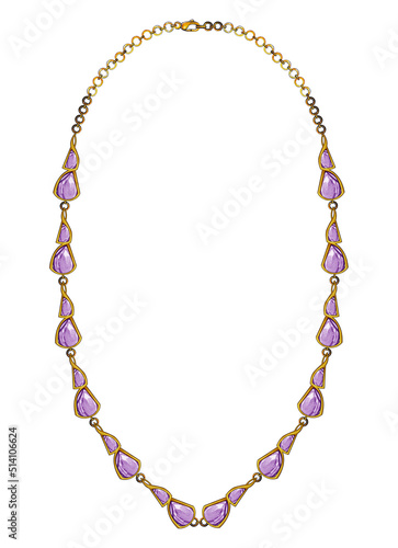 Jewelry design modern art fancy amethyst necklace. Hand drawing and painting on paper.