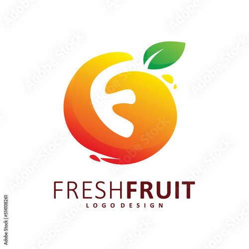 fresh fruit initial letter f logo design