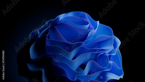 Trendy Flower Design Background, with Wavy, Abstract Blue Surfaces. 3D Render. photo
