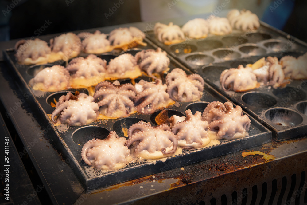 Japanese street food in Huahin Thailand. octopus baking balls in