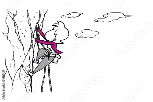 Businesswoman climbing mountain. Concept hard work and business risk. Caricature vector illustration design