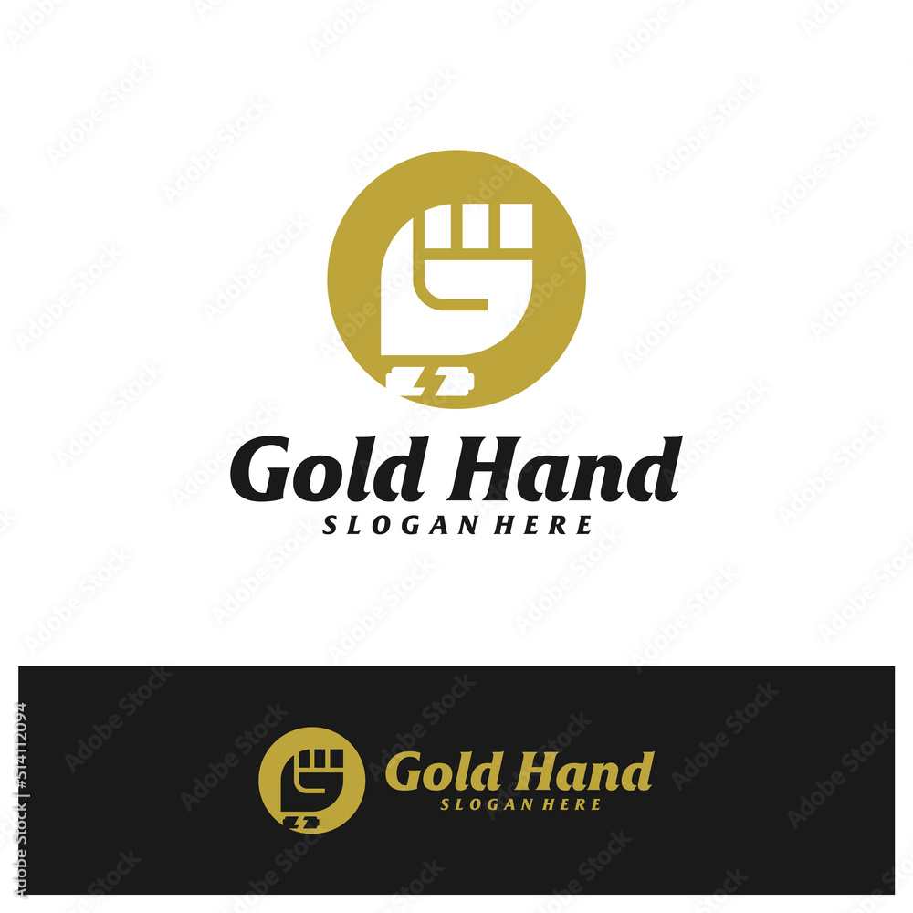 Gold Hand Logo Design Template. Clench Hand logo concept vector. Creative Icon Symbol Gold Hand Logo Design Template. Clench Hand logo concept vector. Creative Icon Symbol