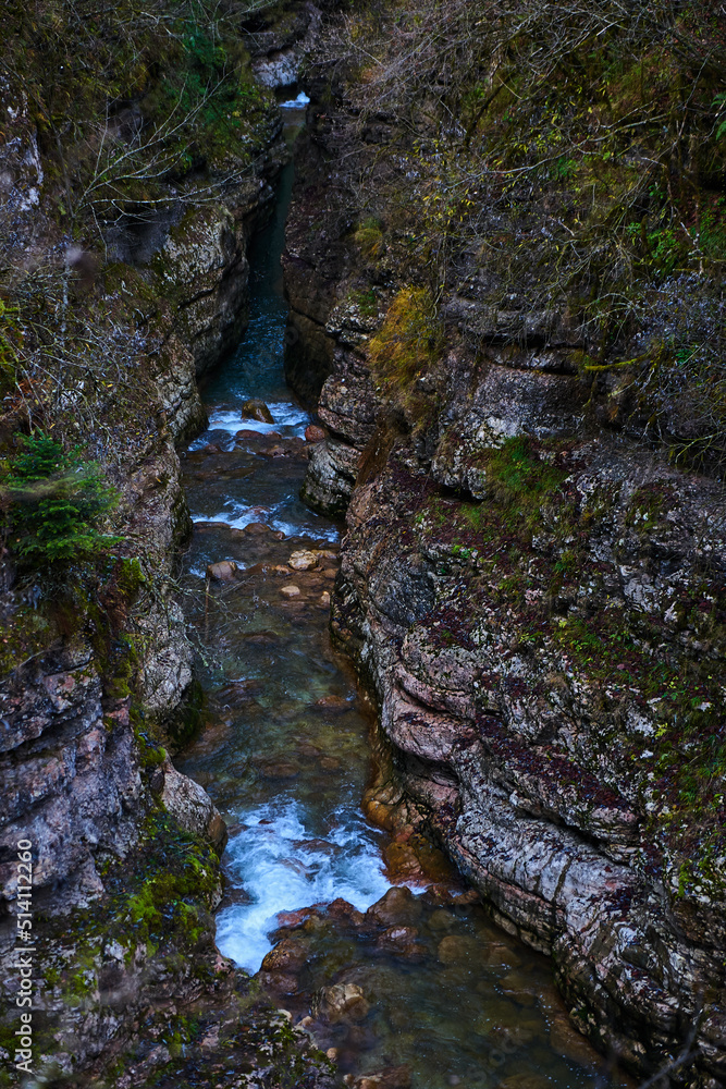 Obraz premium Clean mountain river in the autumn forest.