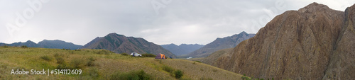 panorama of the mountains and camping 