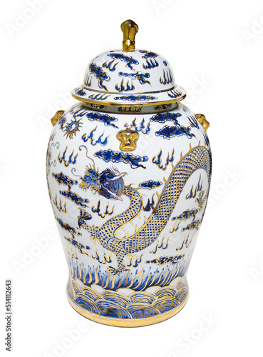 Fotografi jar porcelain chinese style pottery porcelain on white background