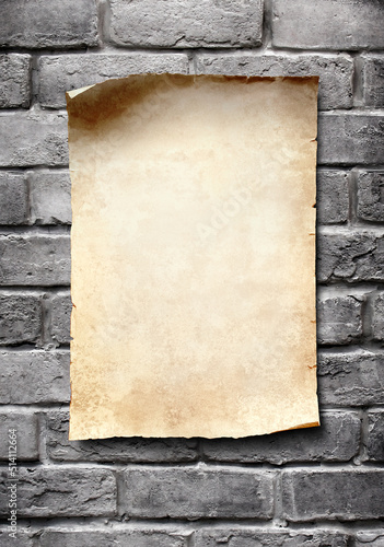 old paper on the brick wall background for text and advertising. 