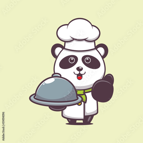 cute panda chef mascot cartoon character with dish