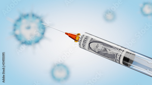 Costs of development and creation of Coronavirus vaccination. 3D Rendering