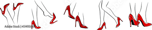 Women's red stilettos vector set fashion illustration