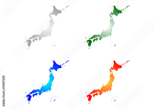 日本列島　グラデーションセット　グレー　緑　赤　青
