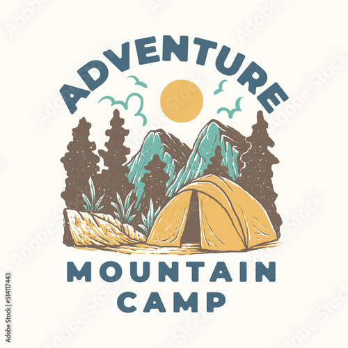 Outdoor adventure vintage illustration. design for t-shirt, sticker, badge, label, logo, emblem, tote bag, etc.
