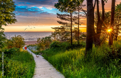 Footpath leading to sand beach of the Baltic Sea in Jurmala – famous tourist ...