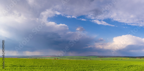 Clouds moving across the sky over rural fields in Ukraine