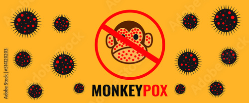 Monkey Pox virus outbreak banner pandemic spread awareness and alert poster. Monkey pox virus, infectious zoonotic disease background wallpaper. photo