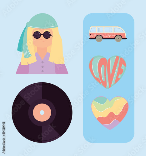 hippie culture flat icons