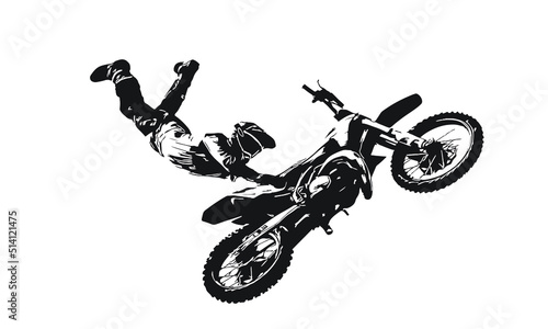 Bike stunt boy vector, Young boy doing bike stunt silhouette, Sketch drawing of bike