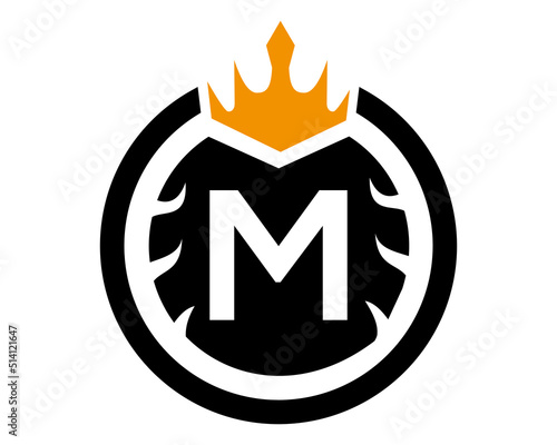 M Letter Logo With Round and Crown Shape Black and White Color