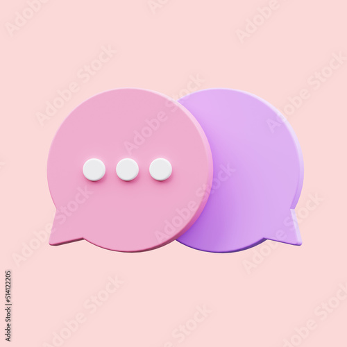 3d render pink speech bubble minimal icon illustration. Online chat and communication concept.
