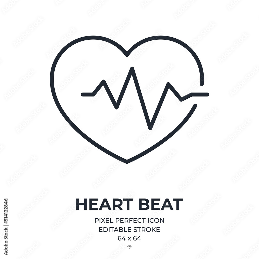 Heart beat editable stroke outline icon isolated on white background flat vector illustration. Pixel perfect. 64 x 64. Heart beat editable stroke outline icon isolated on white background flat vector illustration. Pixel perfect. 64 x 64.