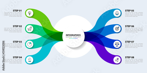 Infographic template. Circle with 8 steps and icons