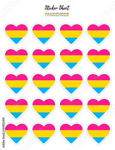 Set of pride flat design, pangender flags in the shape of a hearts. Hearts shaped sticker icon sign and LEBT symbols. photo