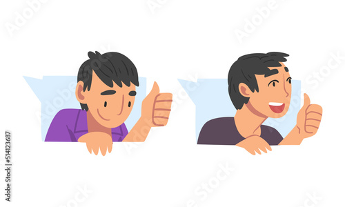 Male as Social Media Follower and Subscriber Showing Adoration with Thumb Up Vector Set