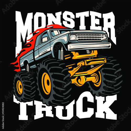 monster truck vector logo design inspiration, Design element for logo, poster, card, banner, emblem, t shirt. Vector illustration