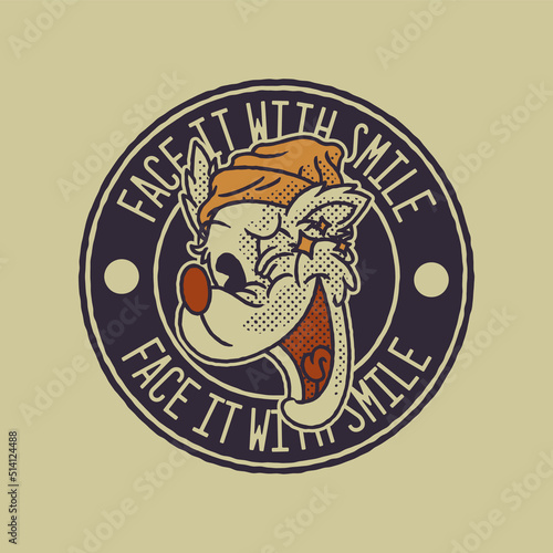 Cartoon emblem of winking dog with retro style