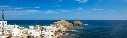 Panoramic view of coast, village and beach- Cabo de Gata, Andalusia