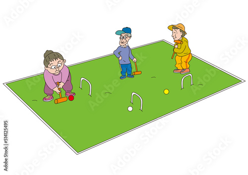 ゲートボールをする老人
