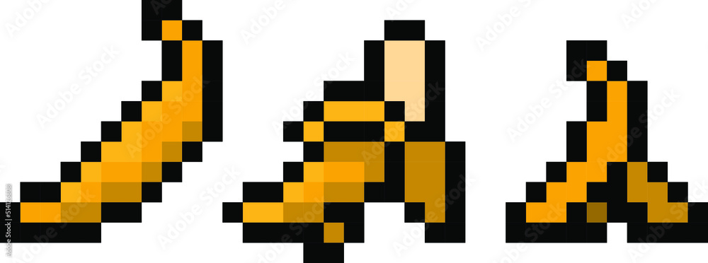 Obraz premium Pixel yellow bananas - isolated 8 bit vectors pack